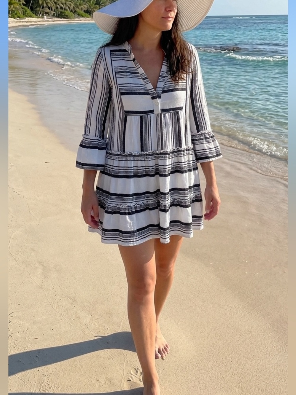Linen Tiered Peasant Summer Beach Cottage Dress Made in Italy